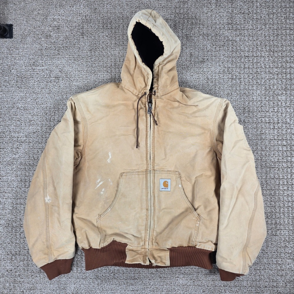 Vintage Carhartt Mens J140 BRN Duck Active Jacket Quilted Lined Brown Distressed